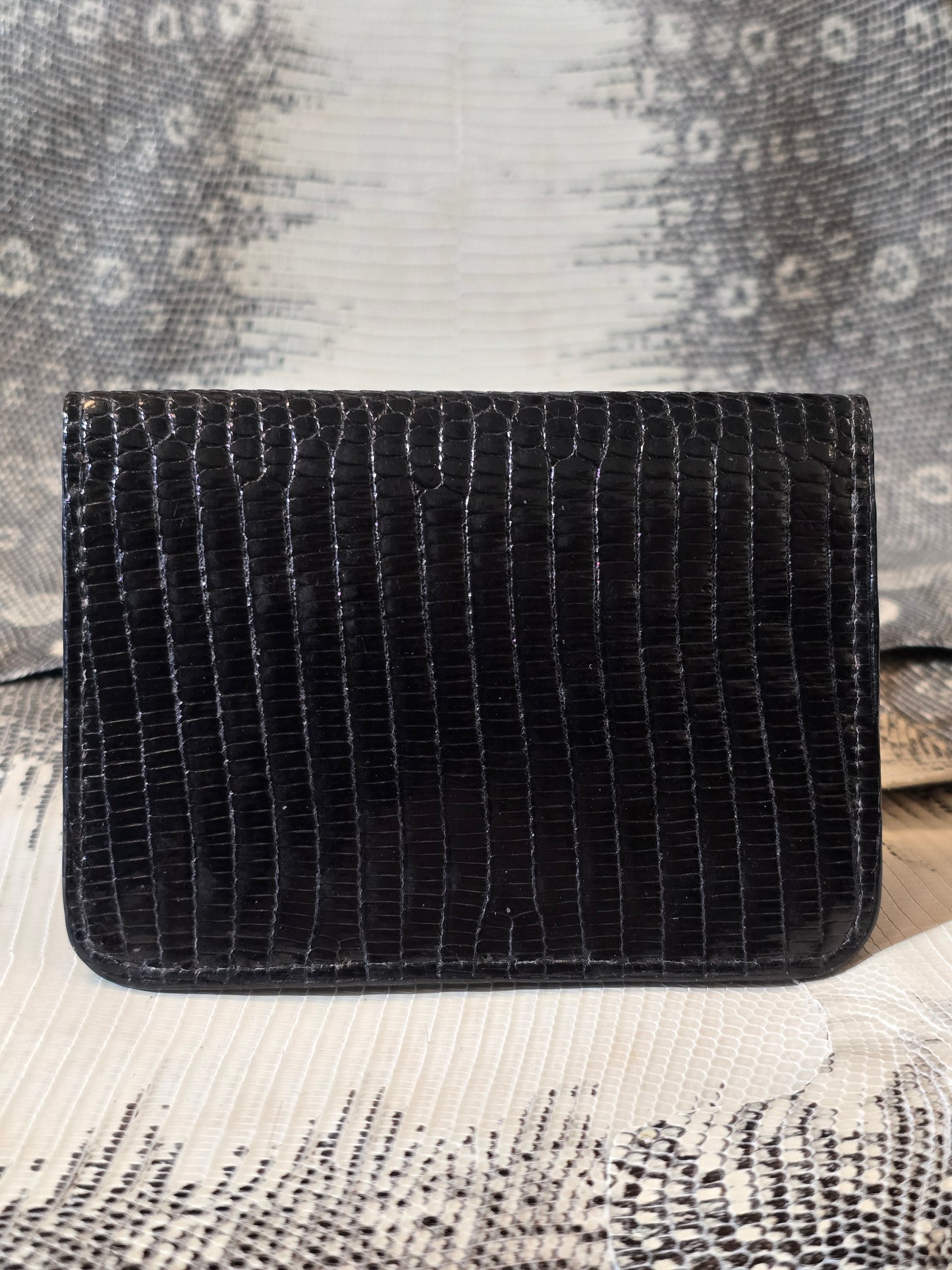 Navy Blue Lizard Folding Card Holder