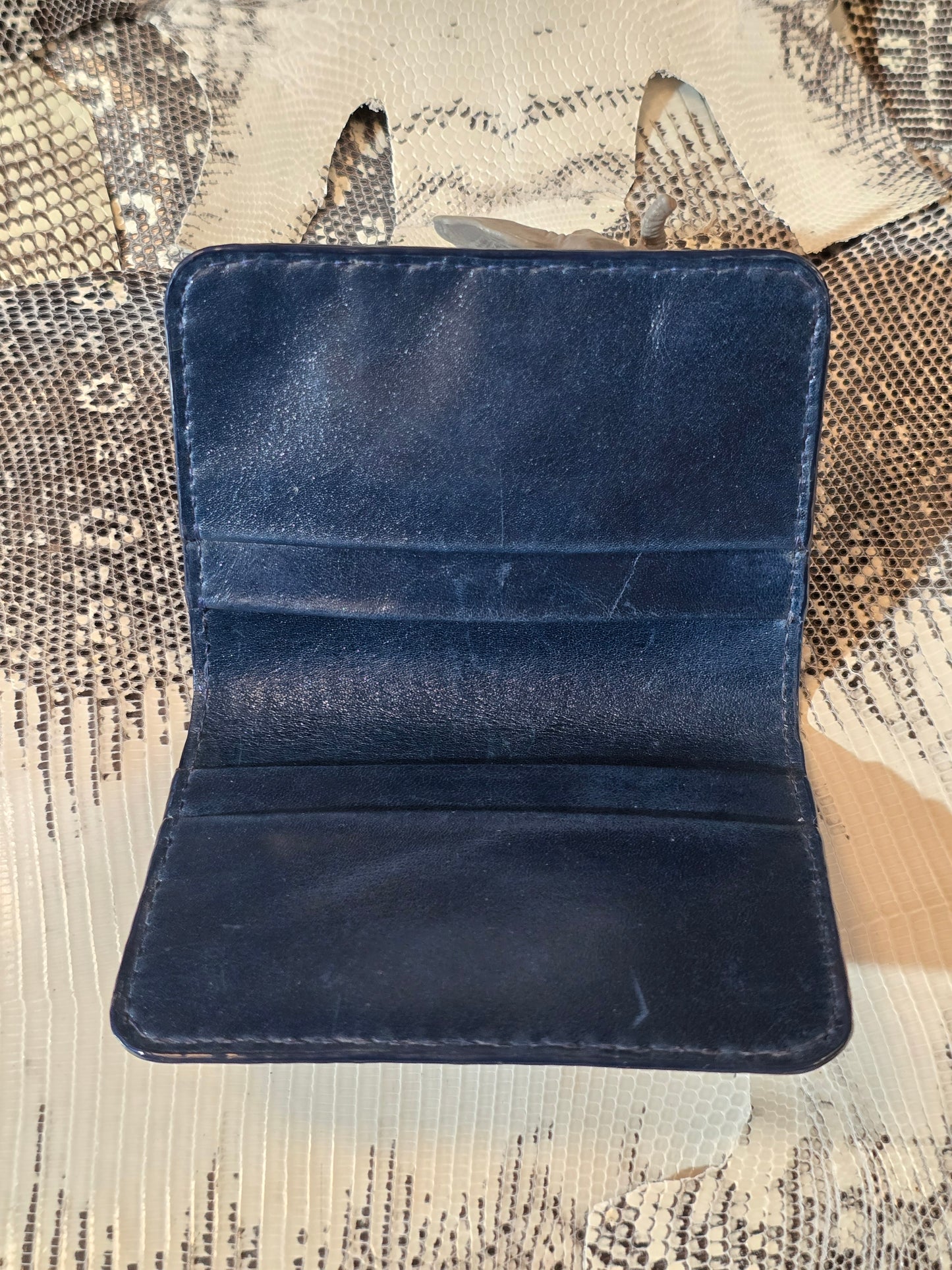 Dark Blue Lizard Folding Card Holder