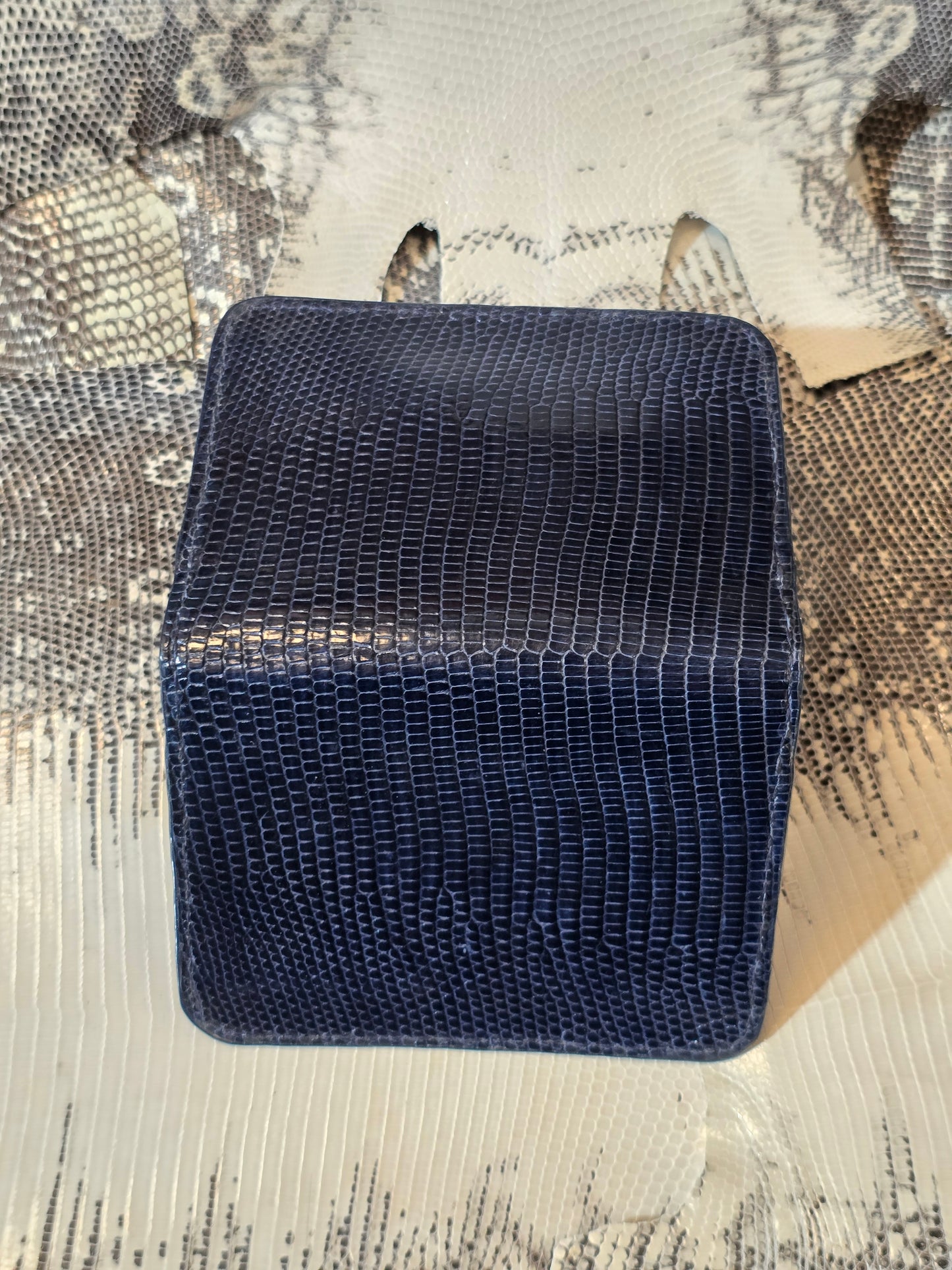 Dark Blue Lizard Folding Card Holder