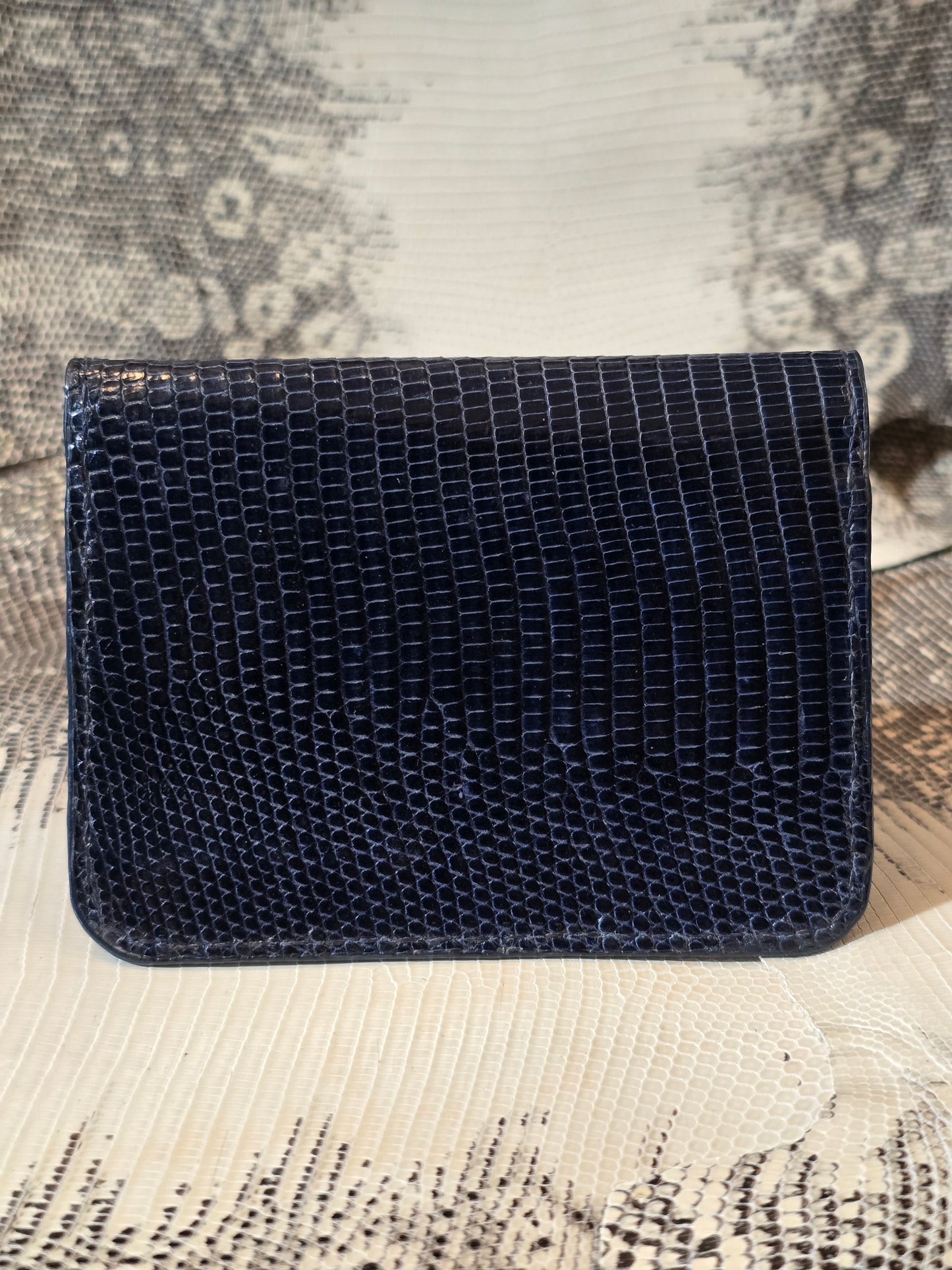 Dark Blue Lizard Folding Card Holder