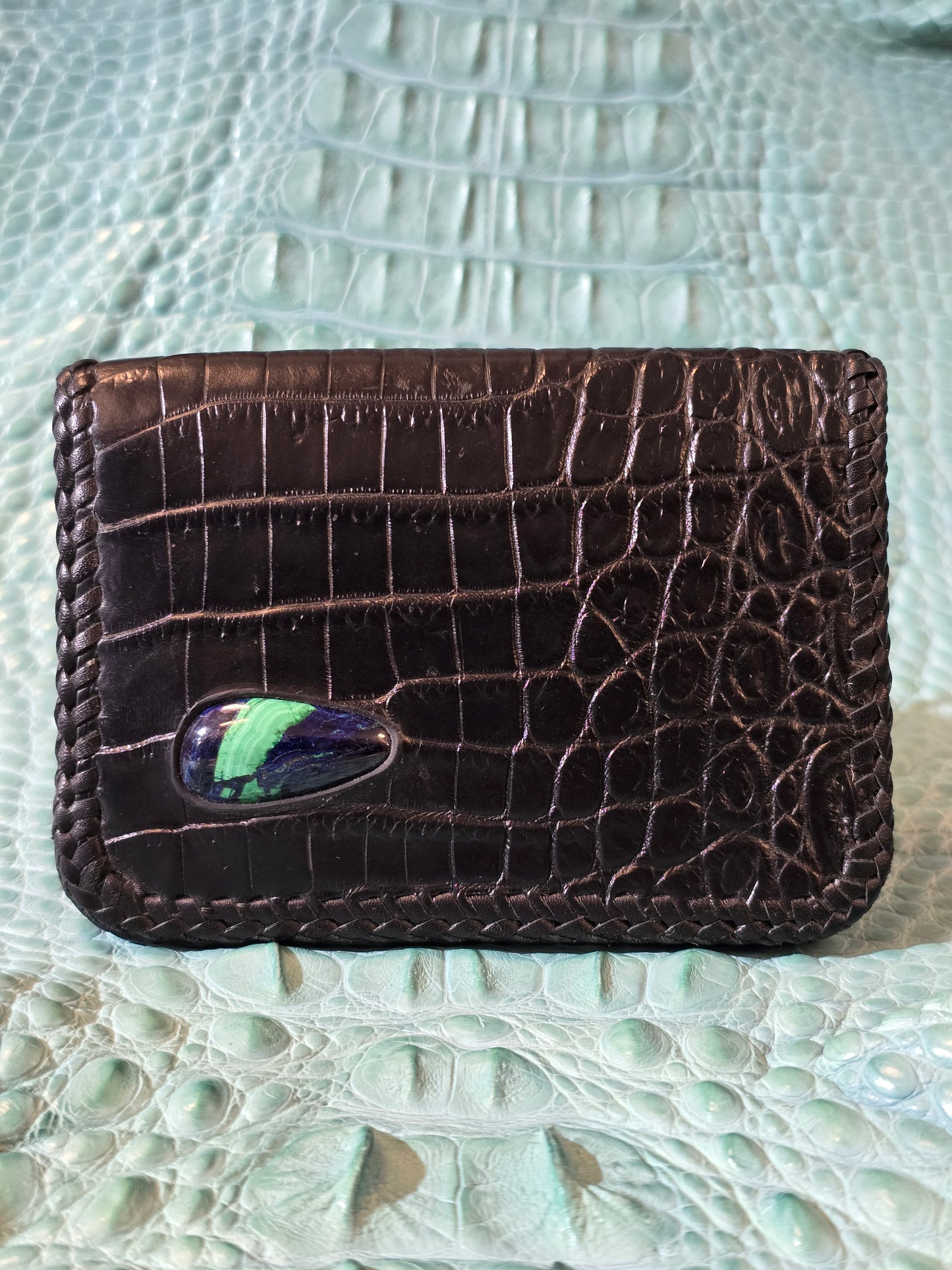 Saltwater Croco Folding Cardholder with Turquoise