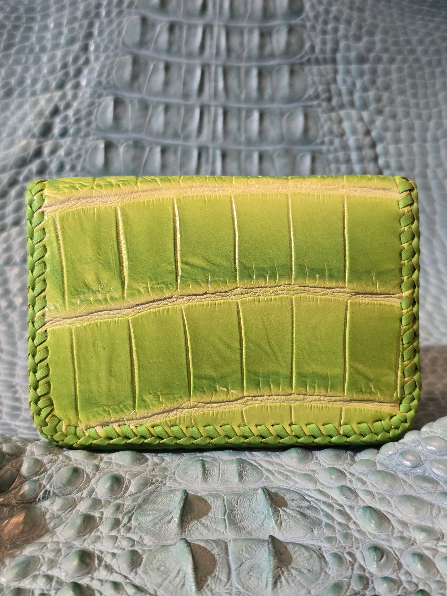 Lime Green Croco Folding Card Holder