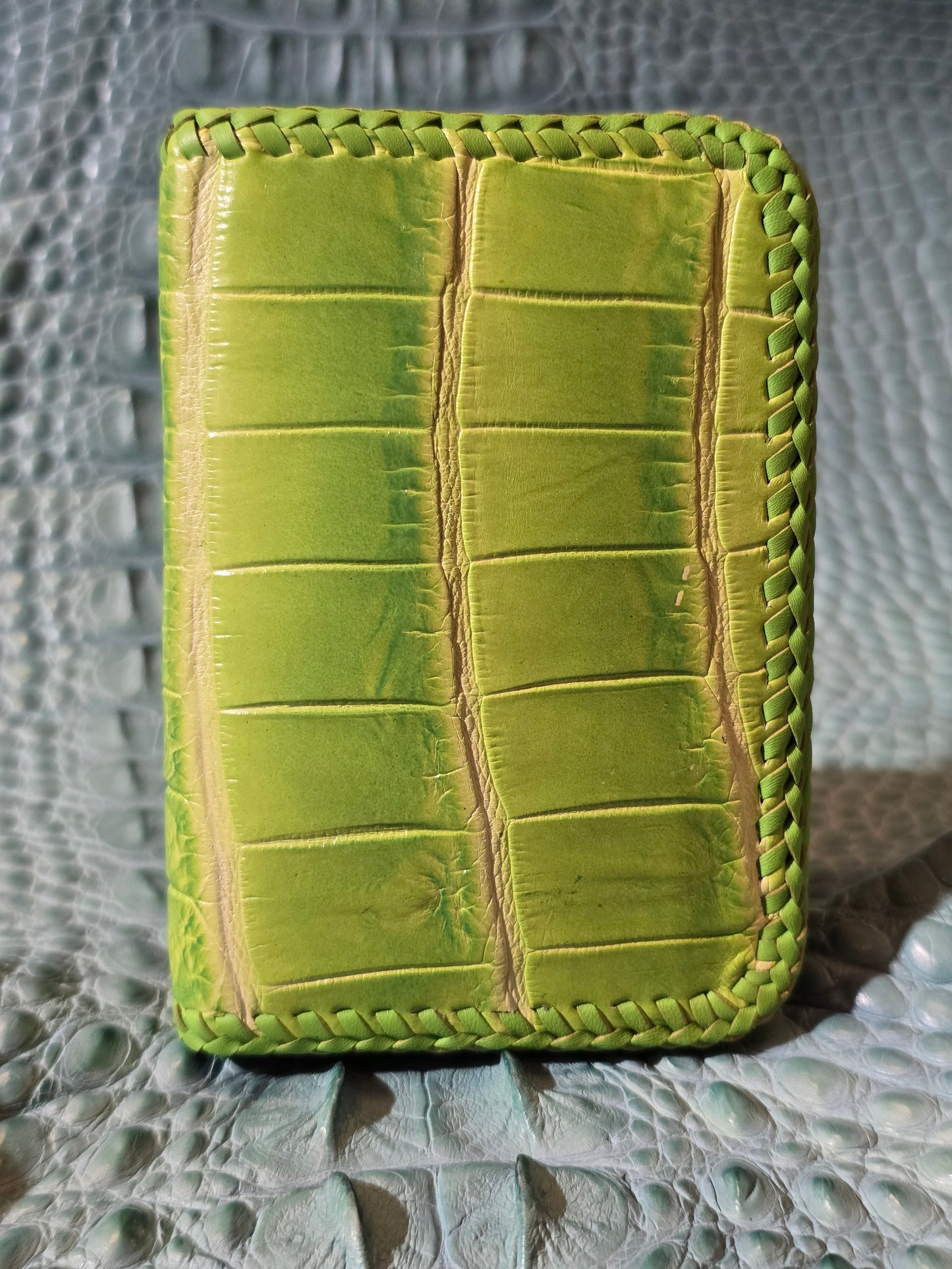 Lime Green Croco Folding Card Holder