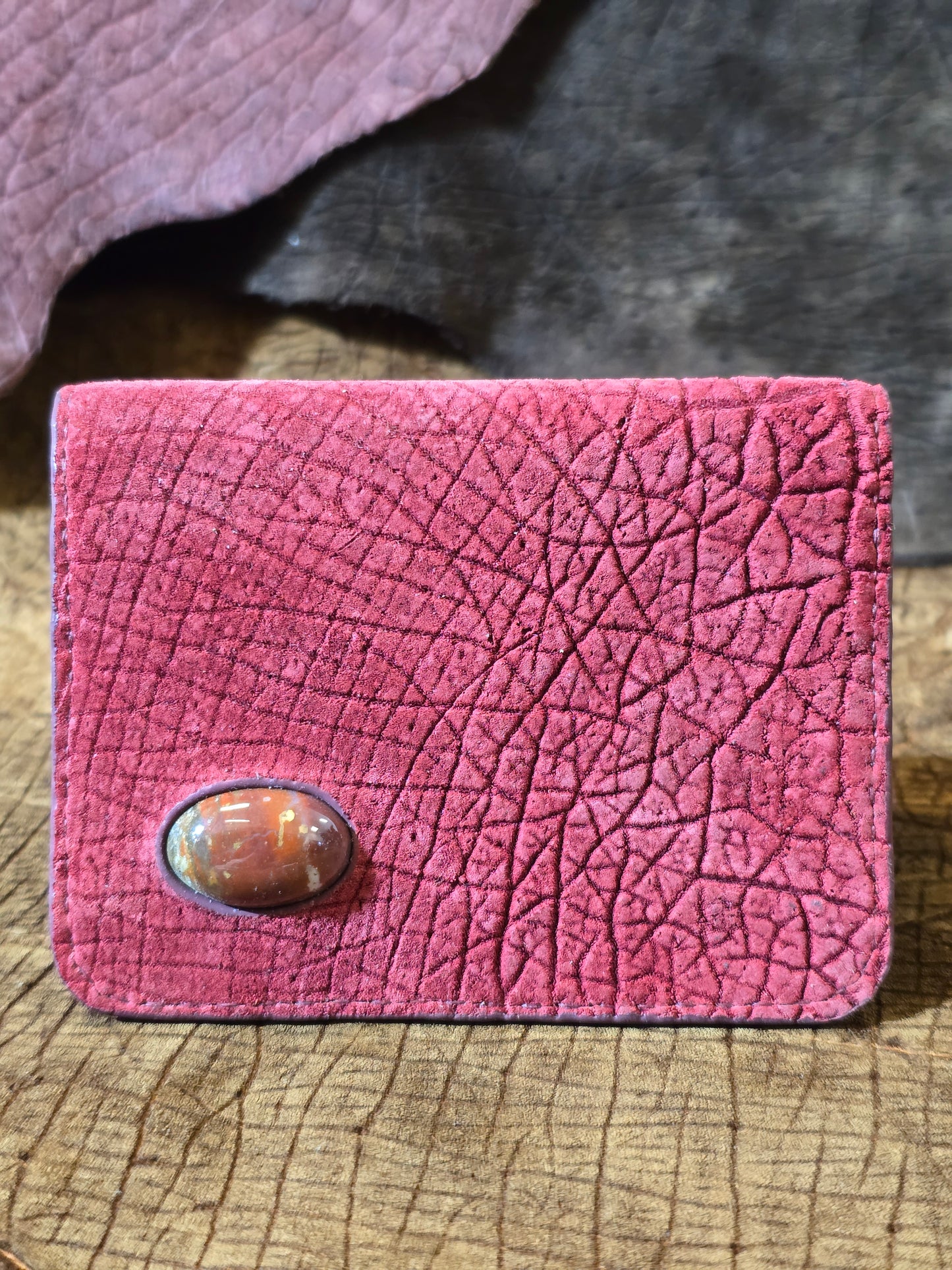 Pink Hippo Folding Card Holder With Blood Jasper