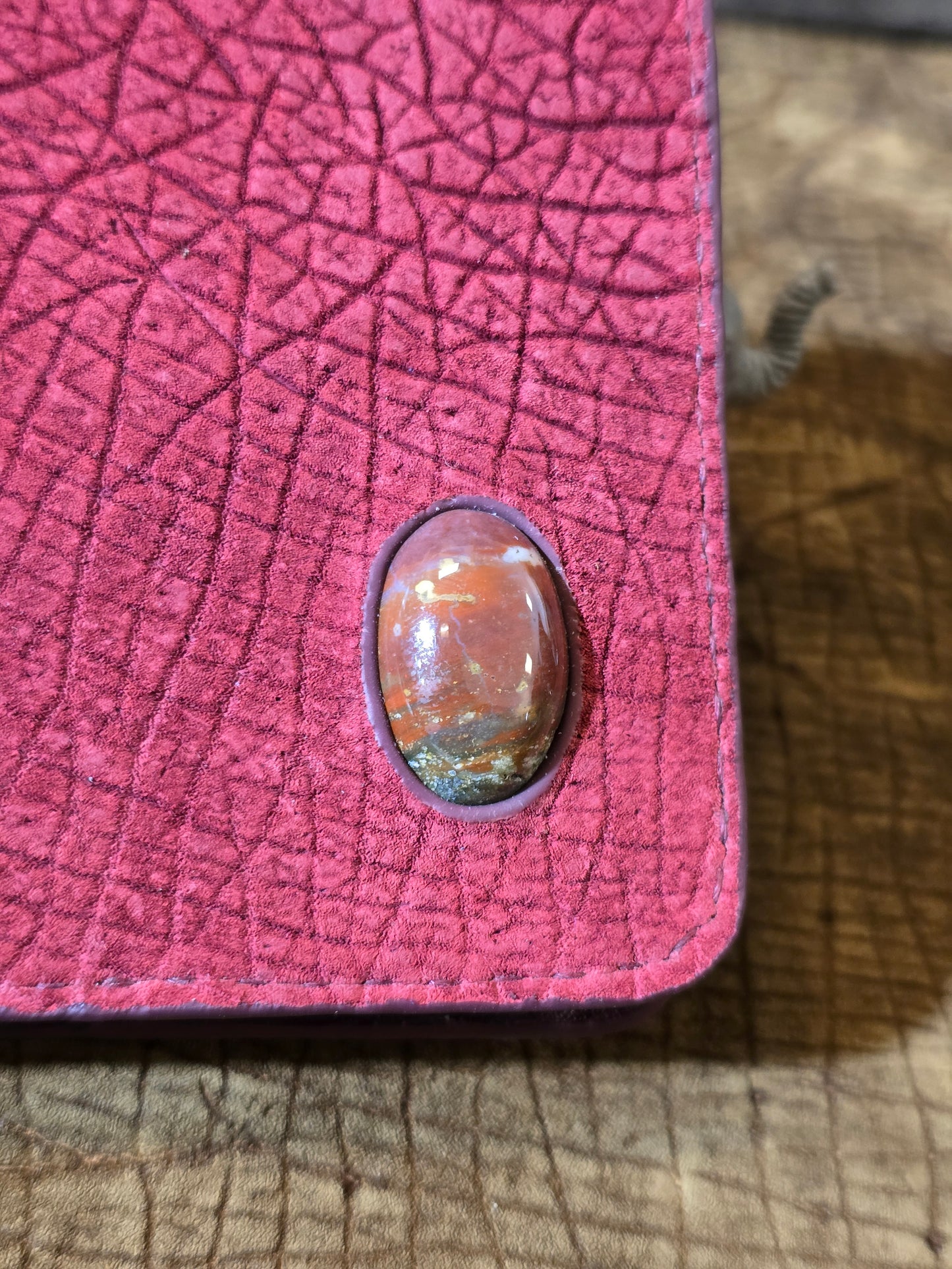 Pink Hippo Folding Card Holder With Blood Jasper