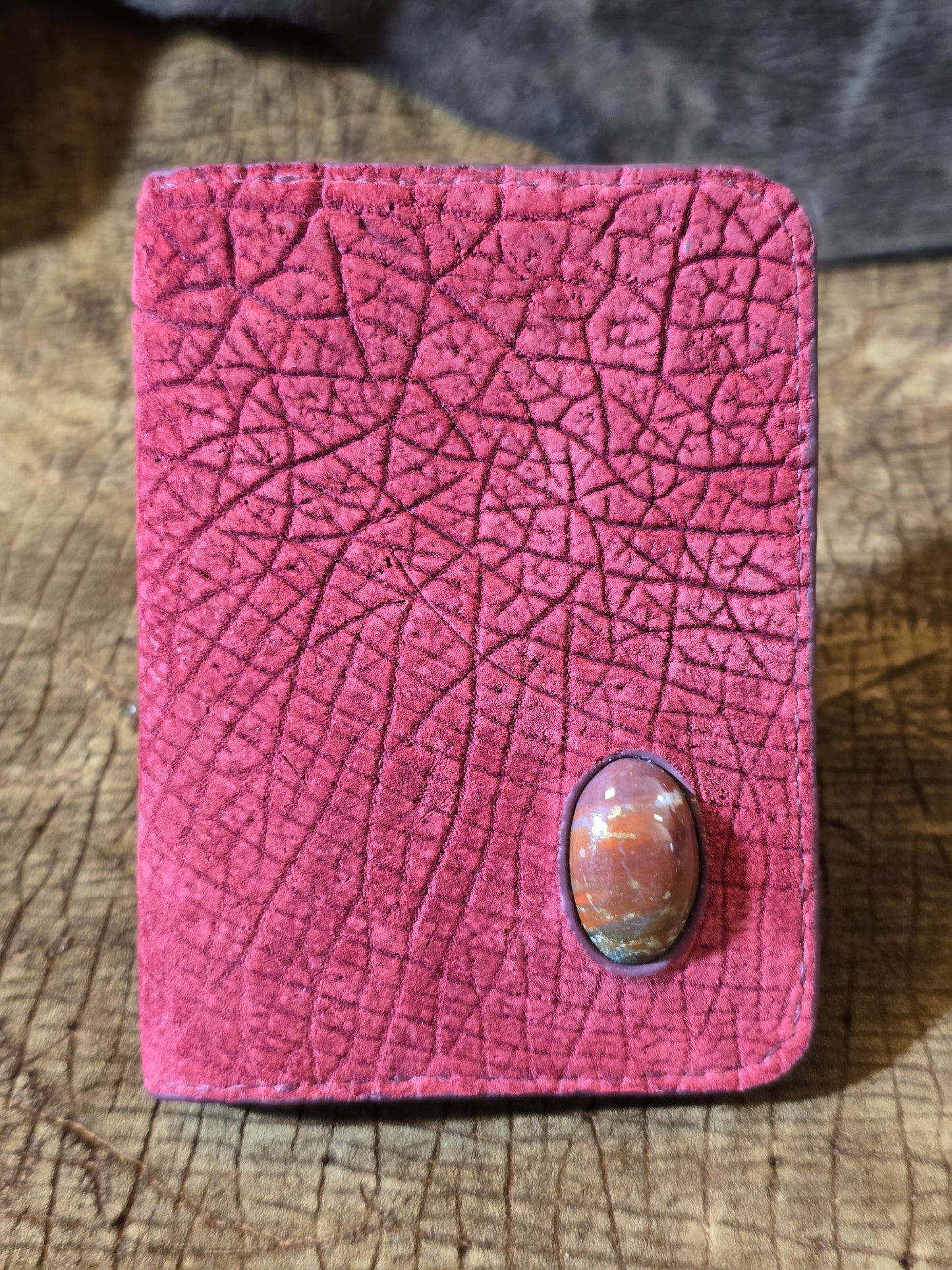 Pink Hippo Folding Card Holder With Blood Jasper