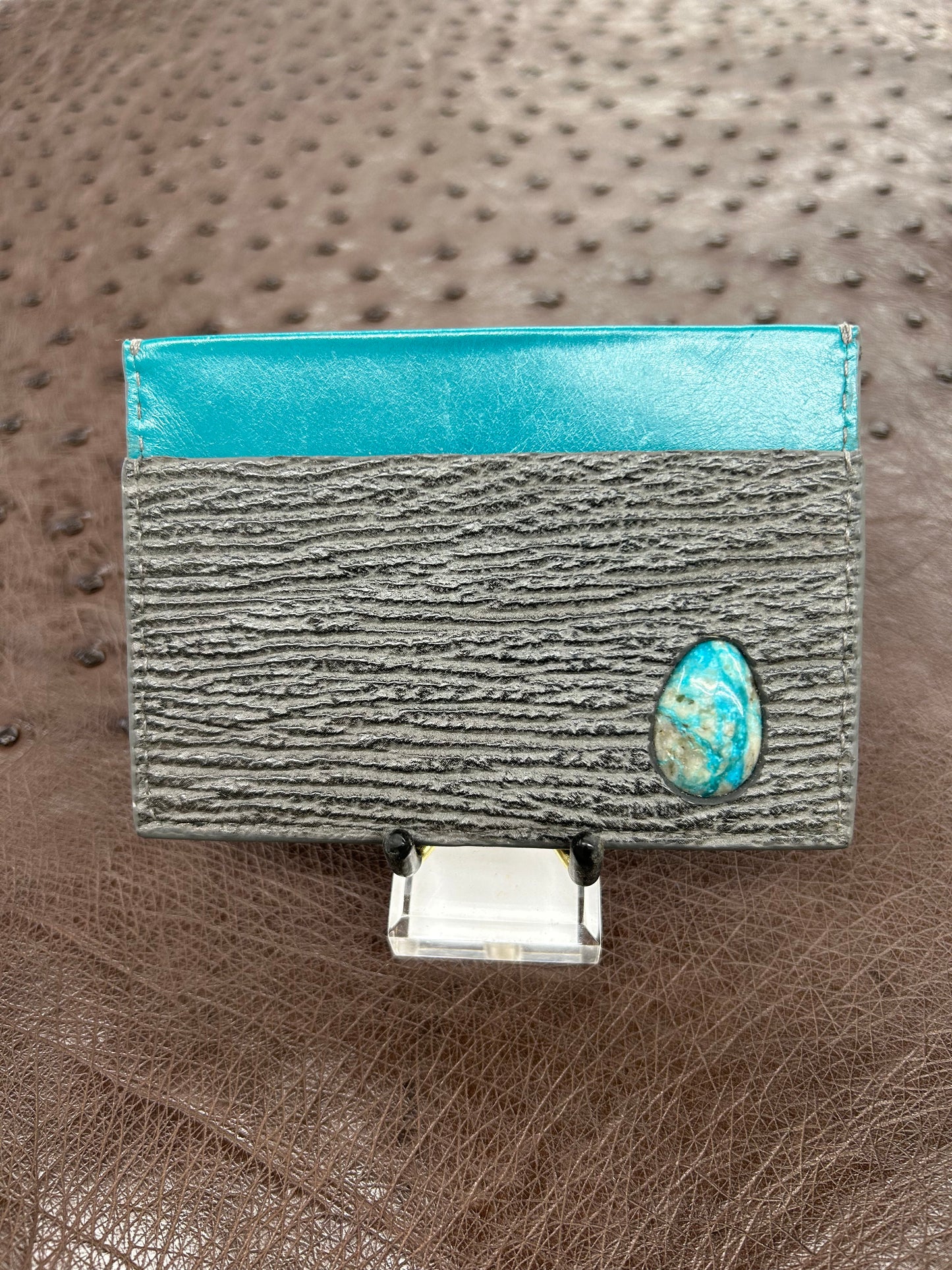 3 pocket stone inlay sharkskin and kangaroo cardholder