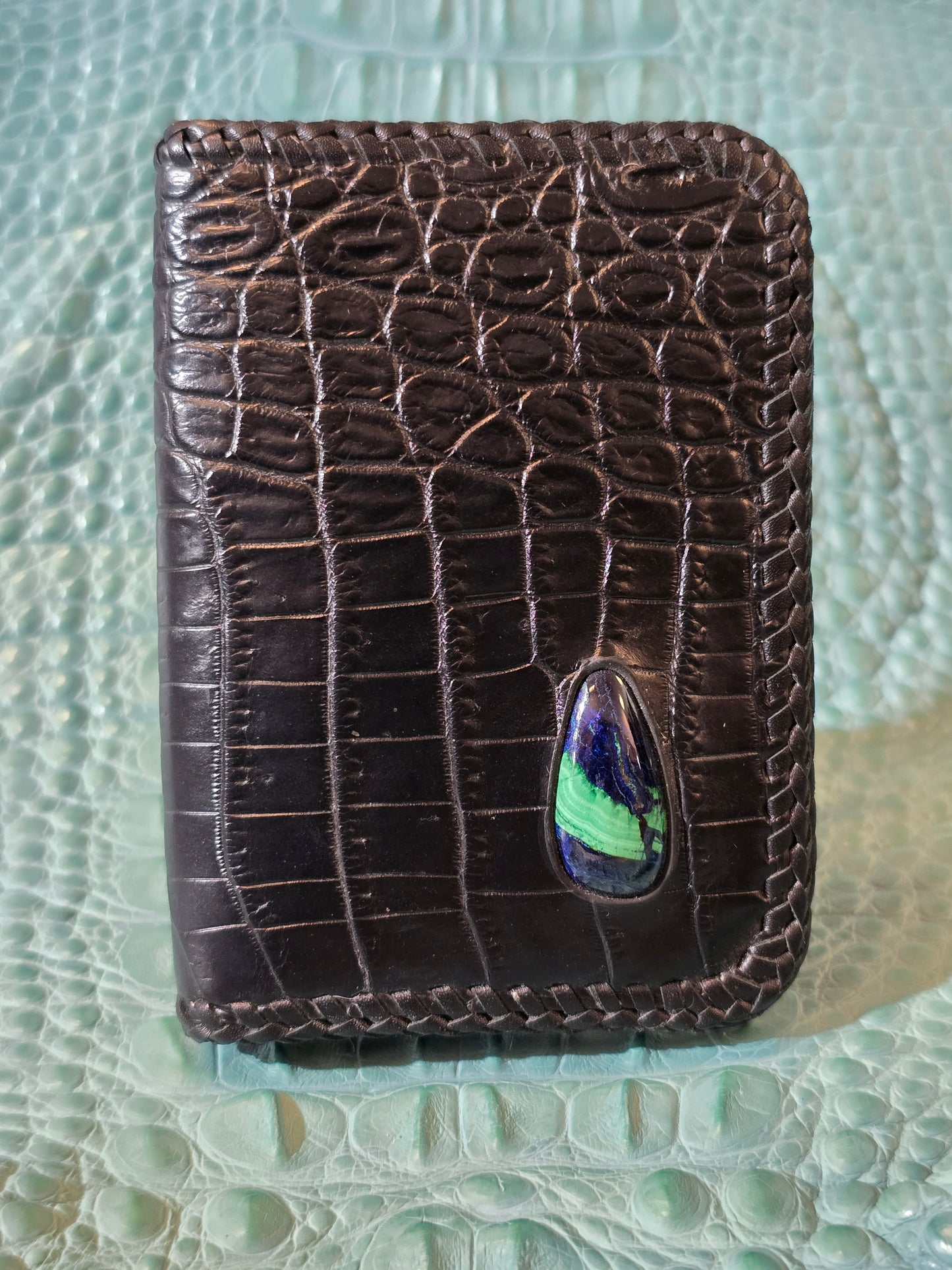 Saltwater Croco Folding Cardholder with Turquoise