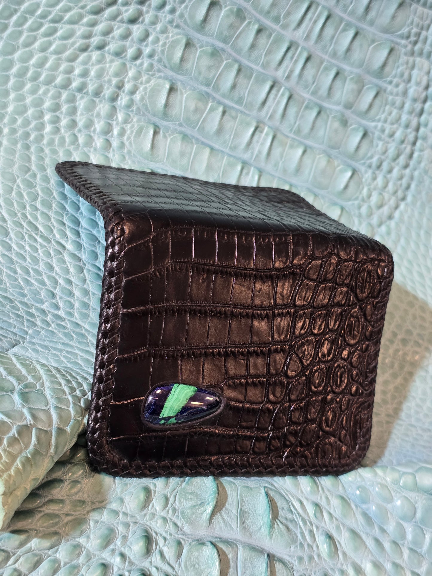 Saltwater Croco Folding Cardholder with Turquoise