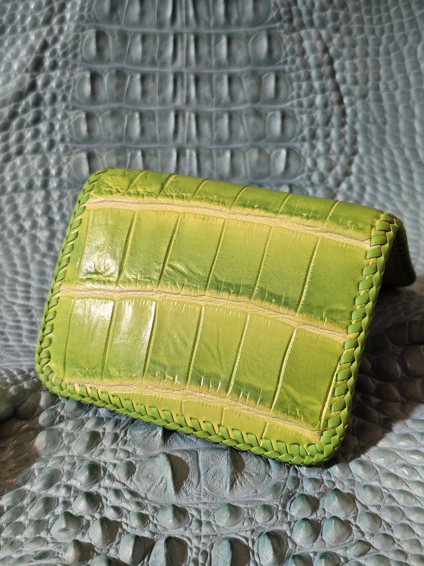 Lime Green Croco Folding Card Holder