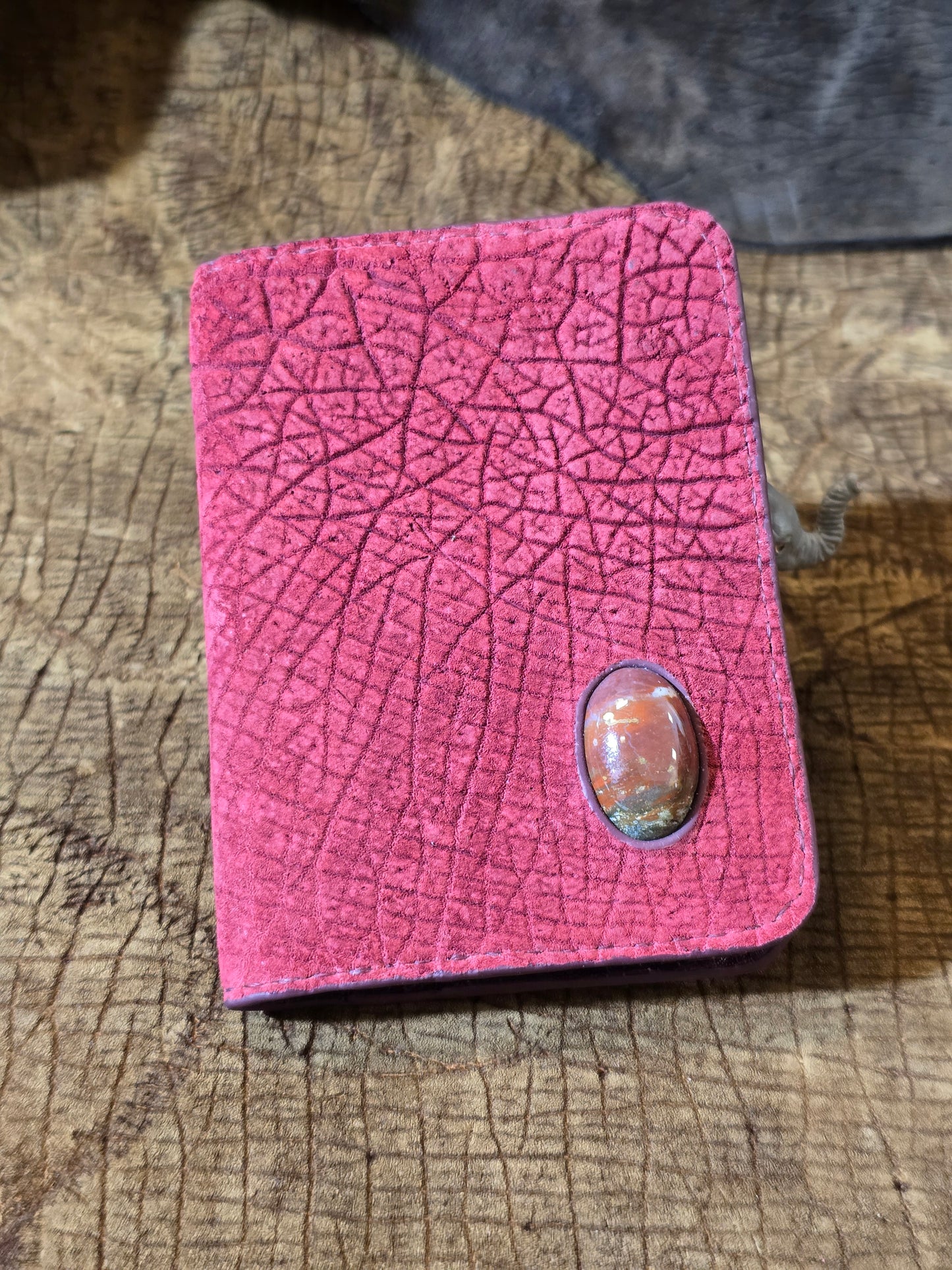 Pink Hippo Folding Card Holder With Blood Jasper