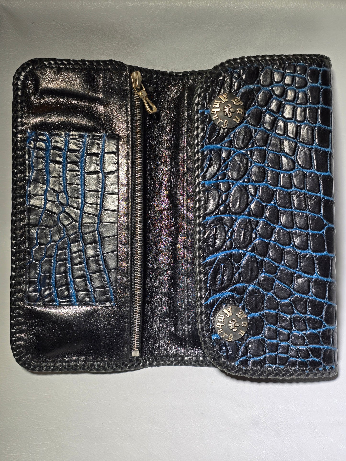 Crocodile Large Biker Wallet with Stingray Inlay