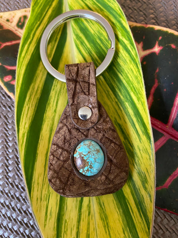 Exotic leather and turquoise keychain